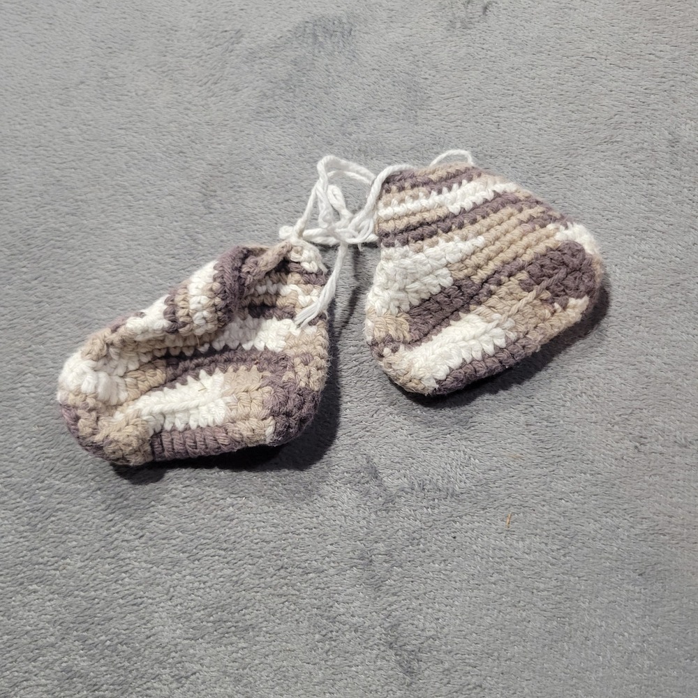 Handmade Crochet Baby Booties Unisex Infant Brown Tan White Striped Boho‎ Soft